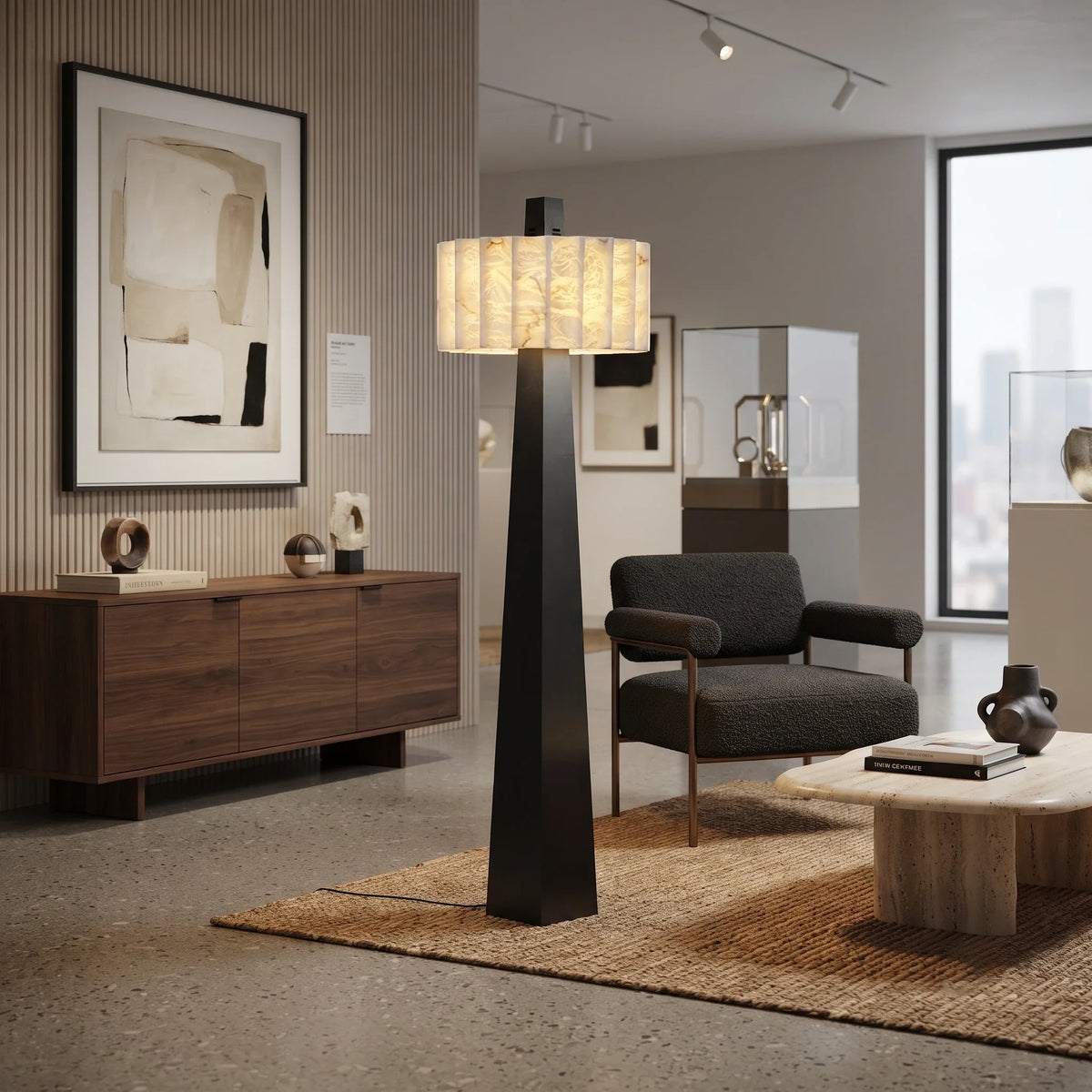Obelisk Floor Lamp in alabaster for Living Room | AUVIELIGHT