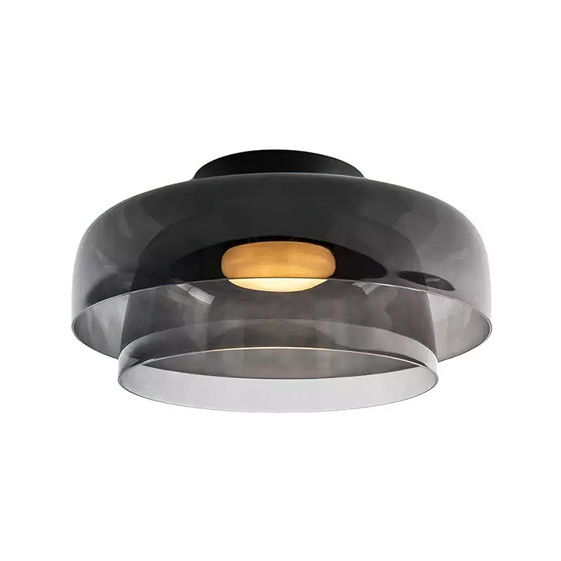 Oberon Ceiling Light for Living Room by AUVIELIGHT, ∅ 16.5″ x H 7.1″ / Dia 42 cm x H 18 cm / Smoky Gray / Warm Light (3000K)