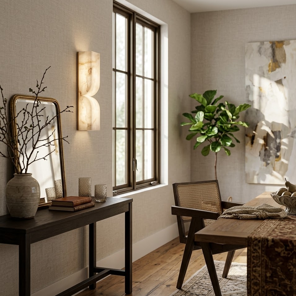 Odyssey Wave Wall Sconce in alabaster for Hallway by AUVIELIGHT
