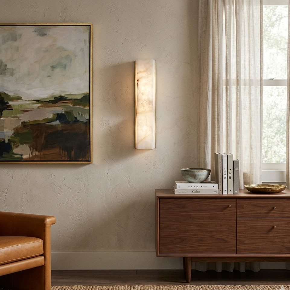 Odyssey Wave Wall Sconce in alabaster for Hallway by AUVIELIGHT