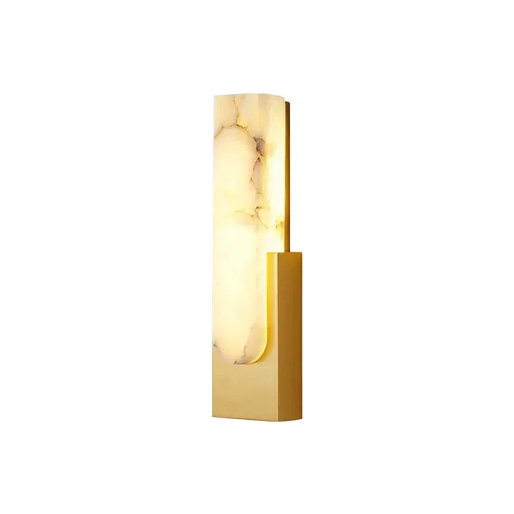 Offset Linear Light in alabaster for Living Room by AUVIELIGHT, Dia 10cm x H 35cm / ∅ 3.9″ x H 13.8″ / Gold & White / Warm Light and 1 other