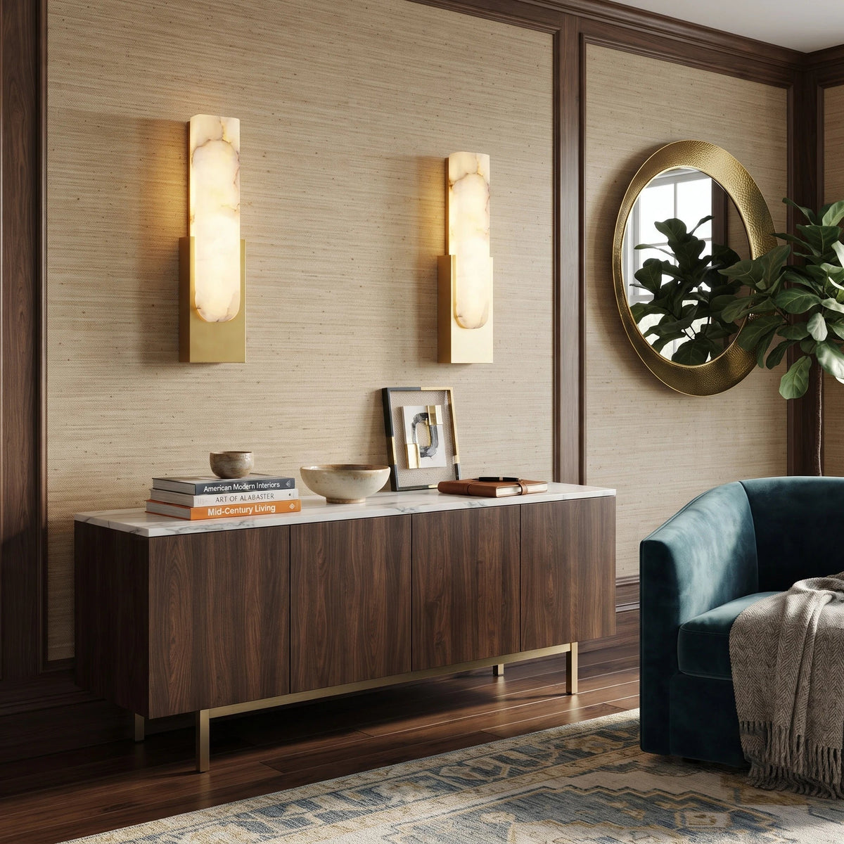 Offset Linear Light in alabaster for Living Room by AUVIELIGHT