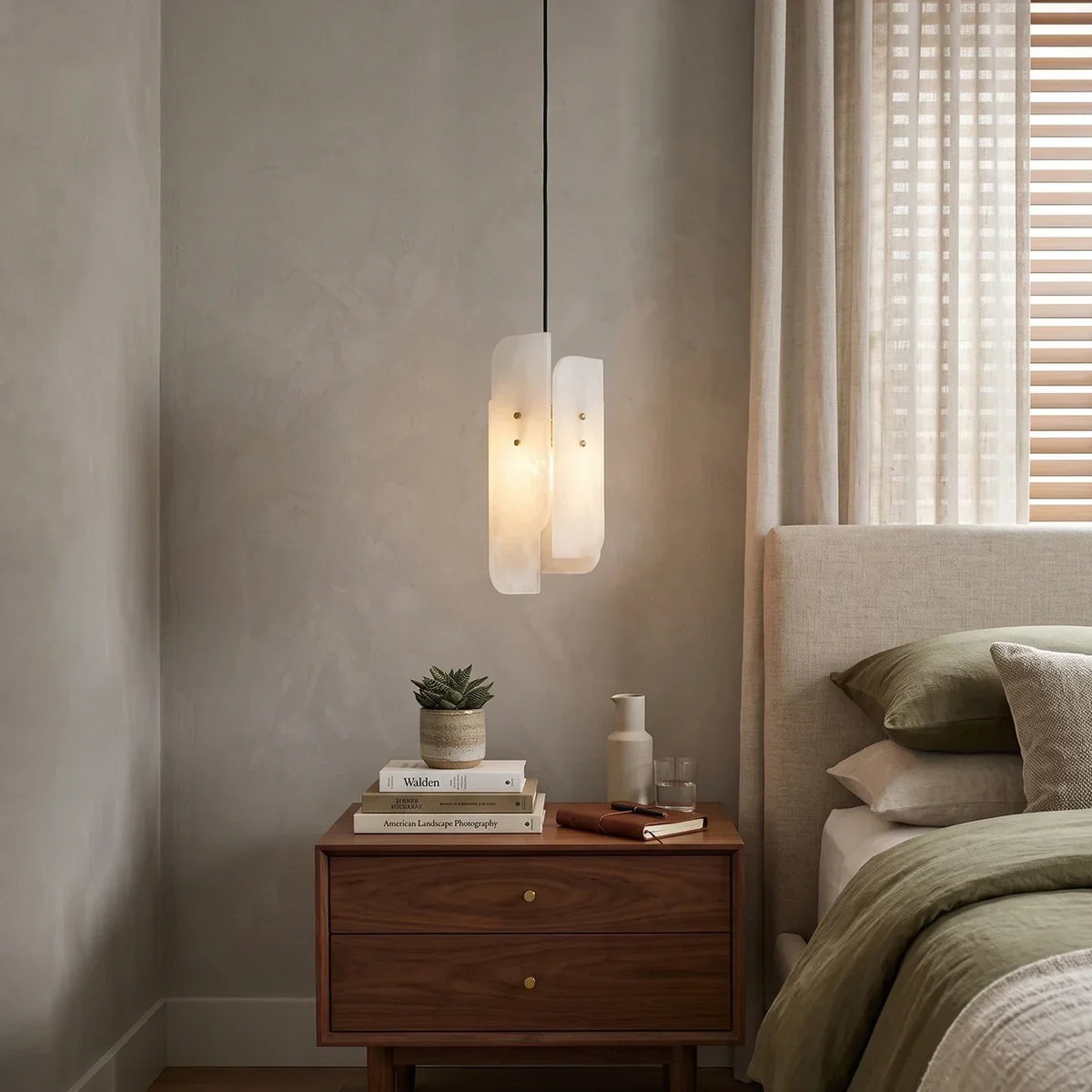 Offset Panel Pendant Light in alabaster for Kitchen Island by AUVIELIGHT