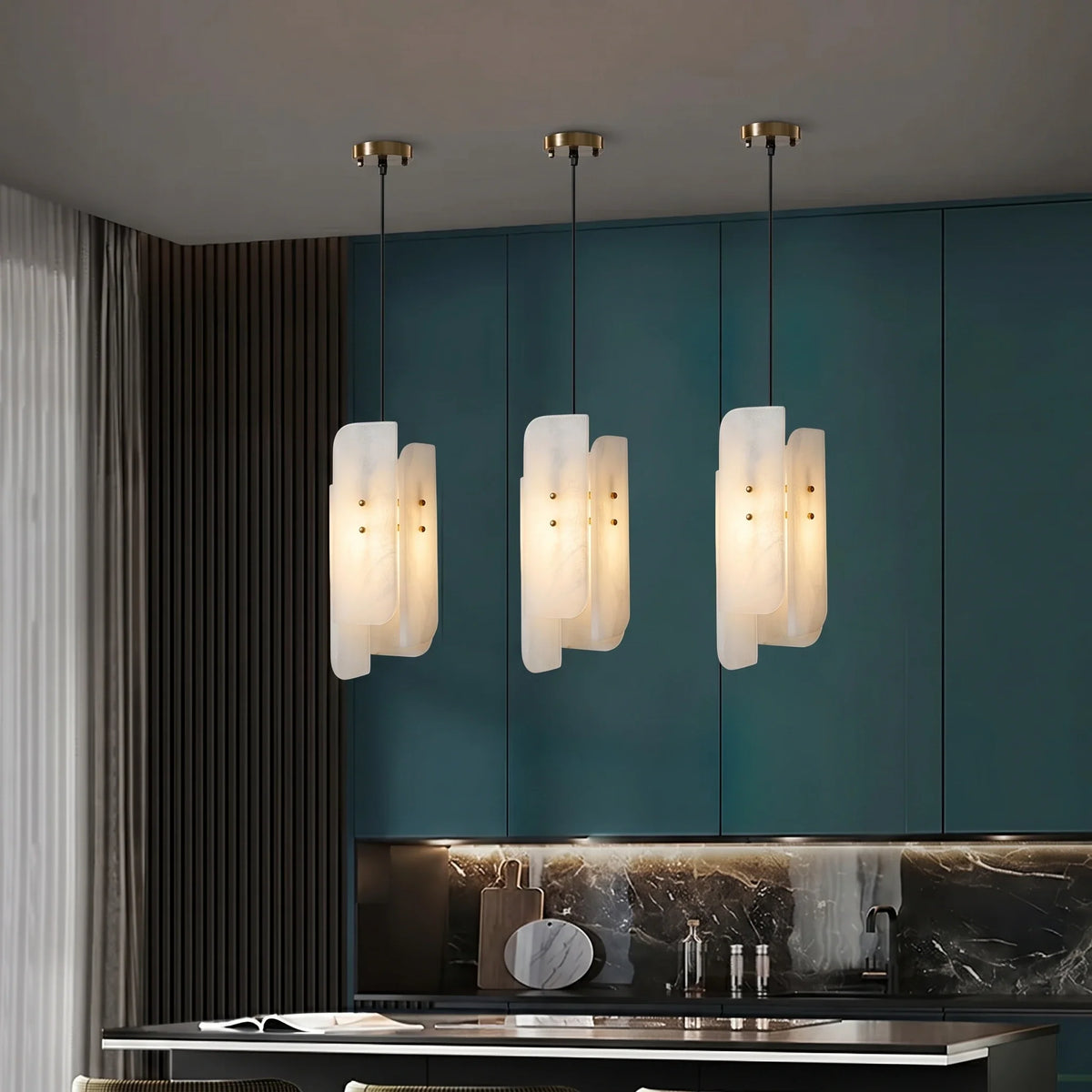 Offset Panel Pendant Light in alabaster for Kitchen Island by AUVIELIGHT