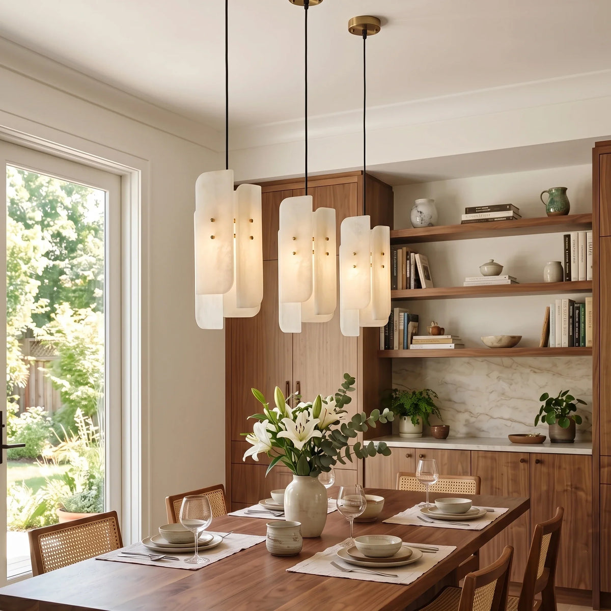 Offset Panel Pendant Light in alabaster for Kitchen Island by AUVIELIGHT