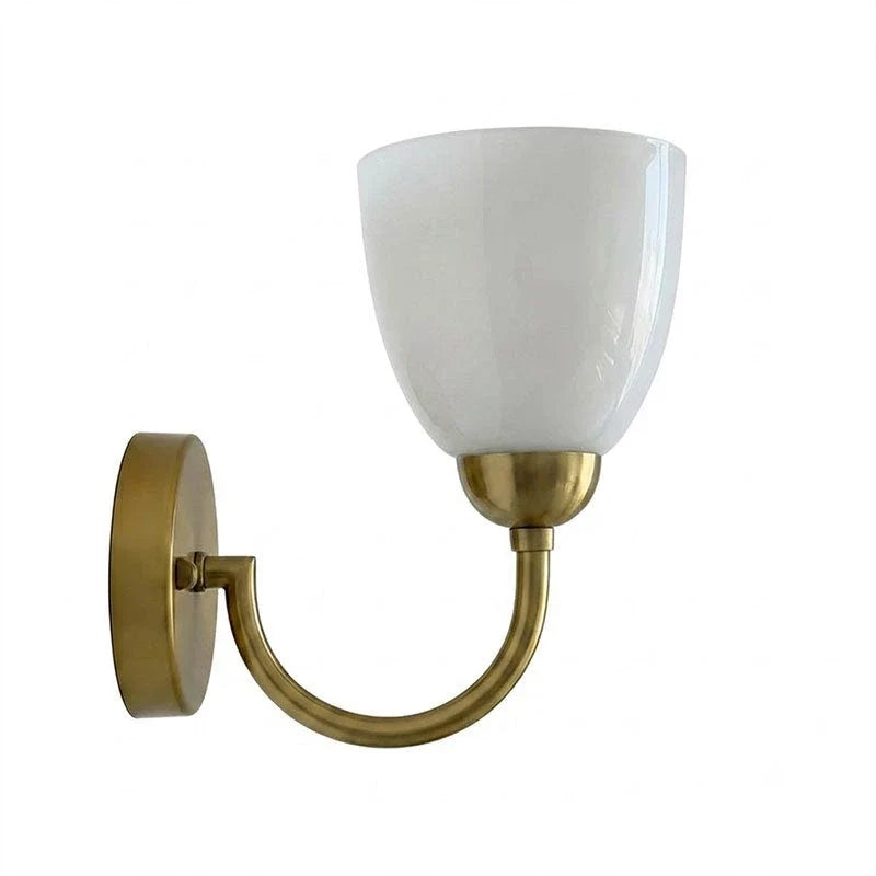Modern Wall Sconce in opal glass for Hallway by AUVIELIGHT, D 15cm x H 22cm / ∅ 5.9″ x H 8.7″ / Gold & White