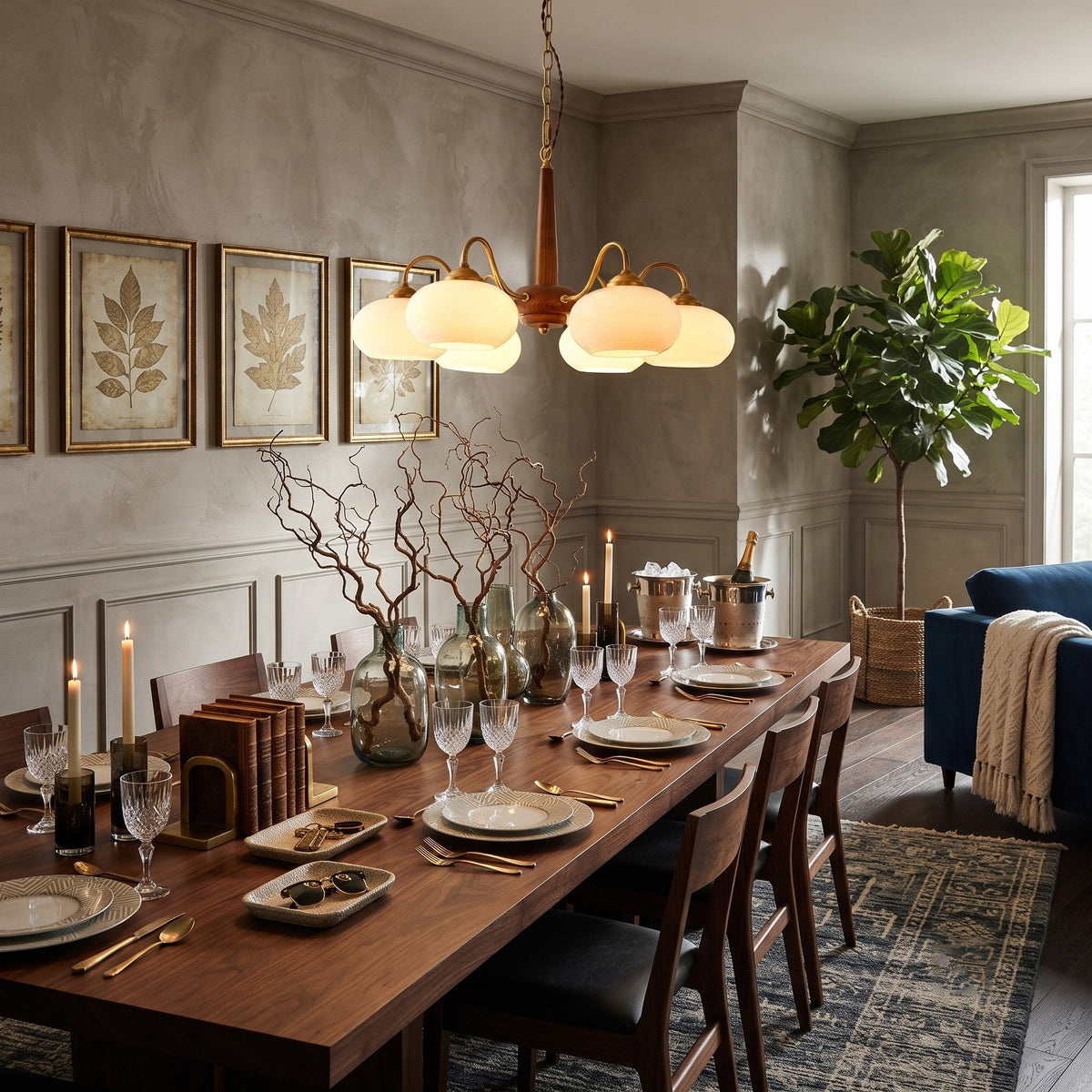 Triad Orb Chandelier in opal for Dining Room by AUVIELIGHT