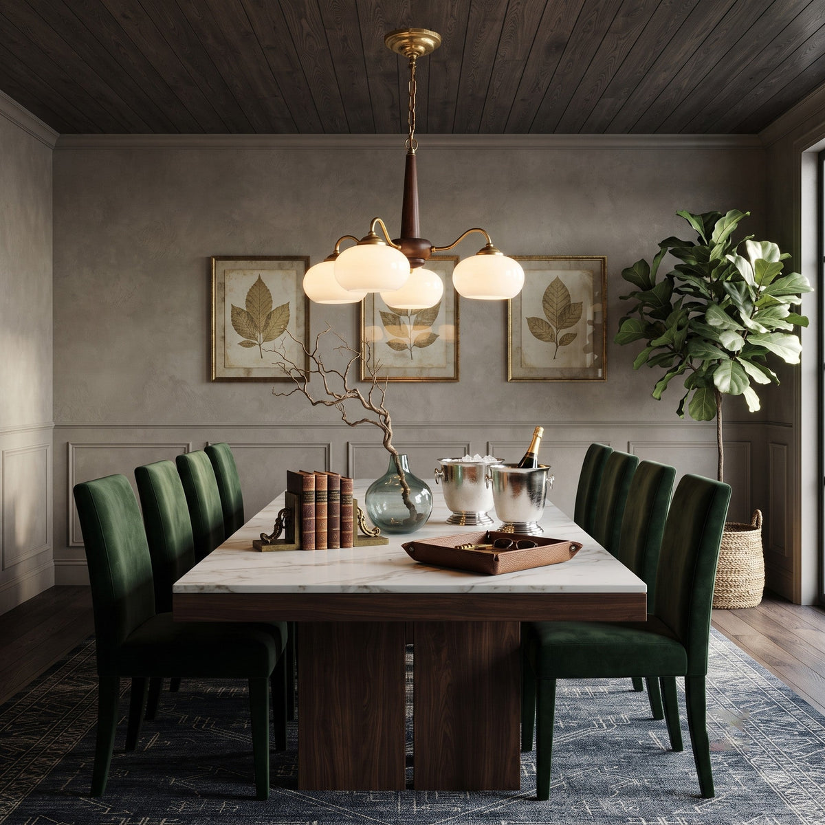 Triad Orb Chandelier in opal for Dining Room by AUVIELIGHT