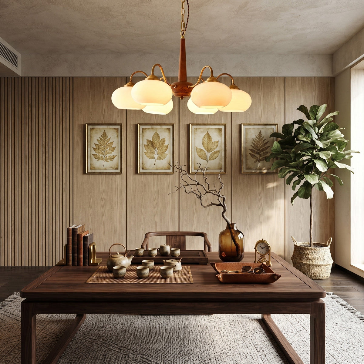 Triad Orb Chandelier in opal for Dining Room by AUVIELIGHT