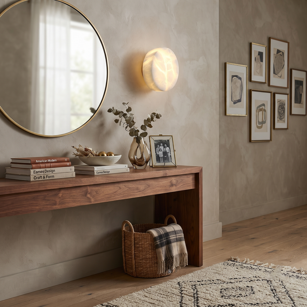 Ora Round Wall Sconce in alabaster for Hallway by AUVIELIGHT