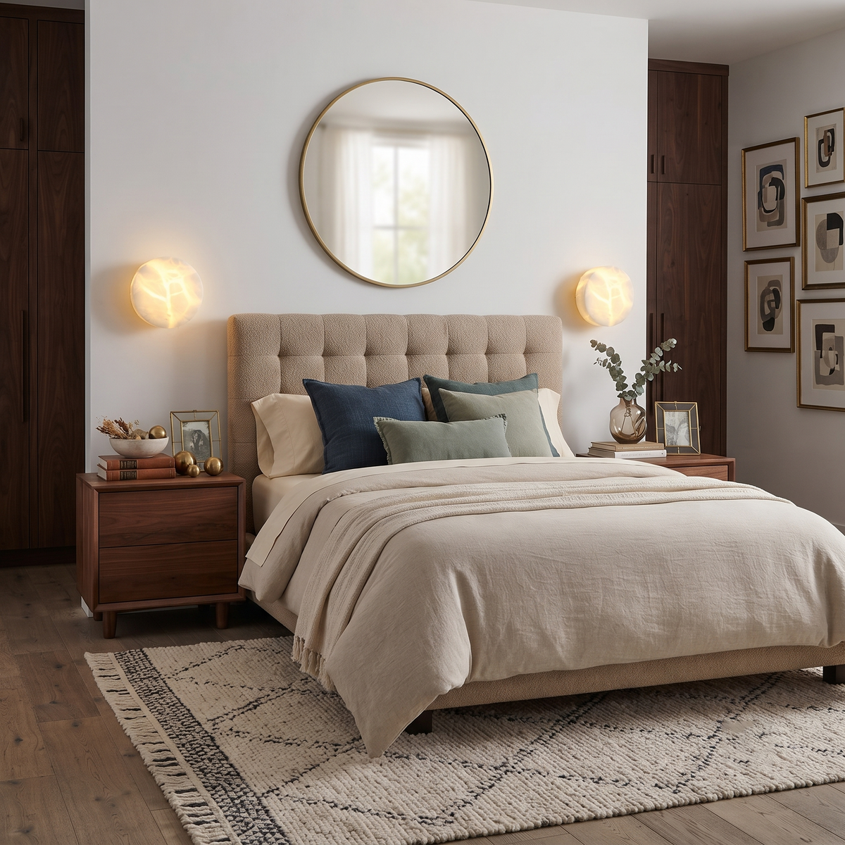 Ora Round Wall Sconce in alabaster for Hallway by AUVIELIGHT