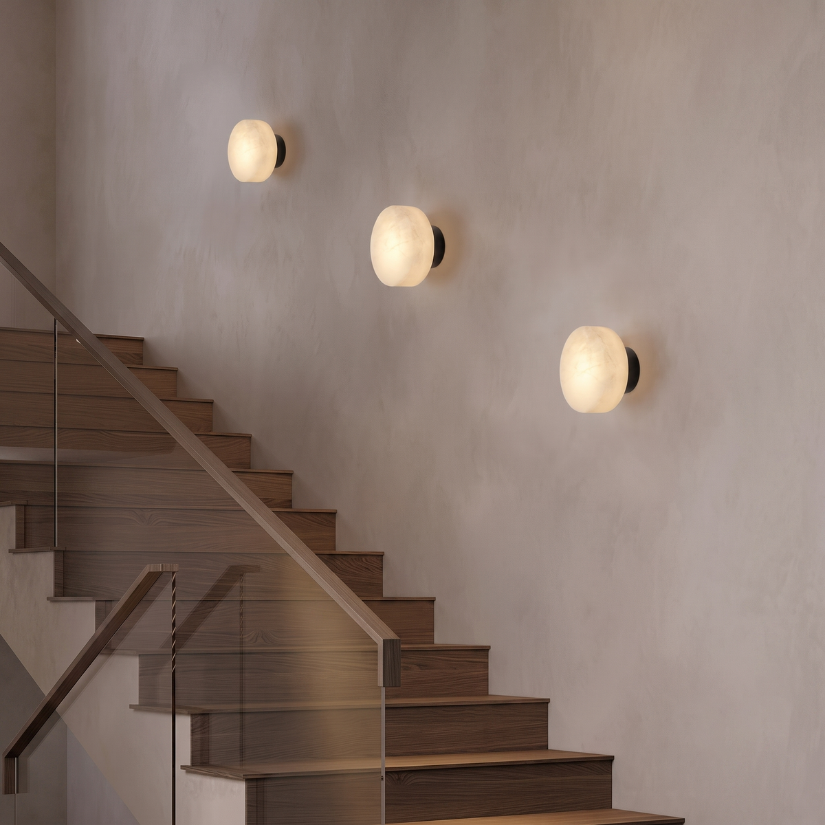 Ora Round Wall Sconce in alabaster for Hallway by AUVIELIGHT