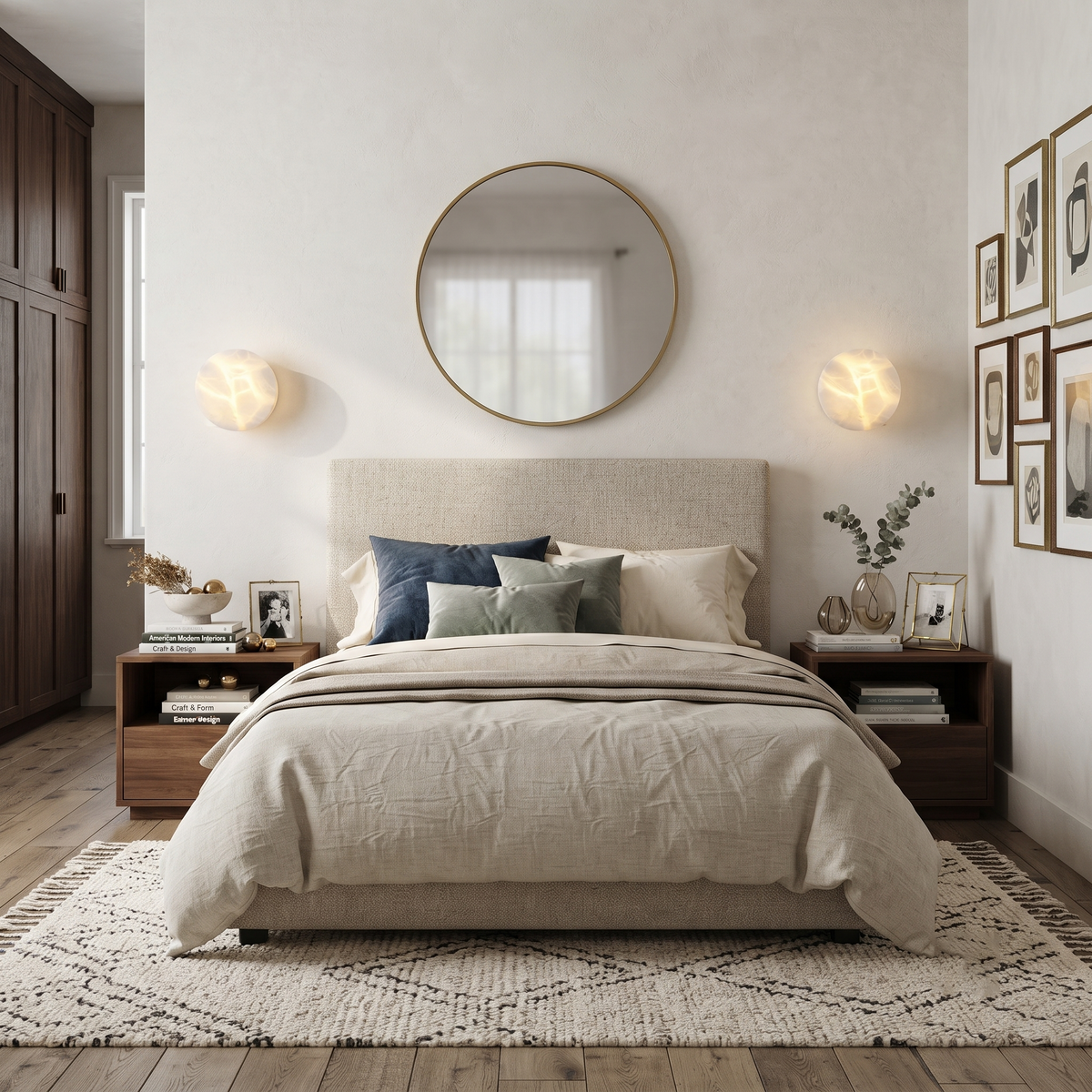 Ora Round Wall Sconce in alabaster for Hallway by AUVIELIGHT