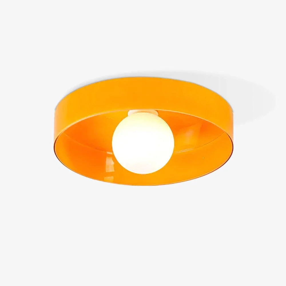 Orange Drum Flush Mount in metal for Low Ceilings by AUVIELIGHT, ∅ 9.8"x H 3.5"/ Dia 25cm x H 9cm / Orange
