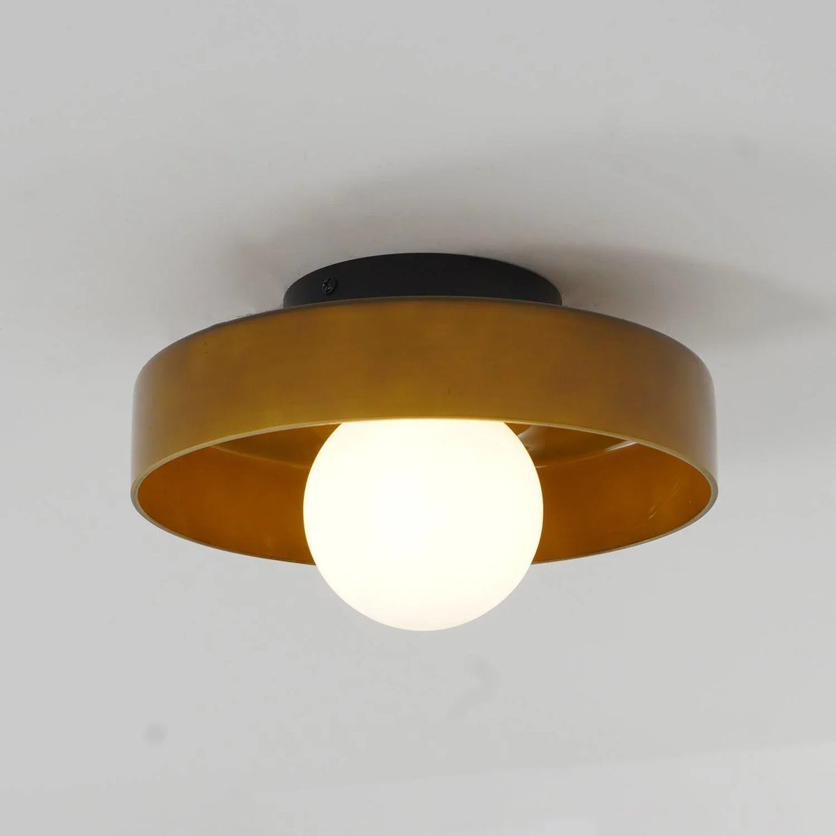 Orange Drum Flush Mount in metal for Low Ceilings by AUVIELIGHT, ∅ 9.8"x H 3.5"/ Dia 25cm x H 9cm / Green