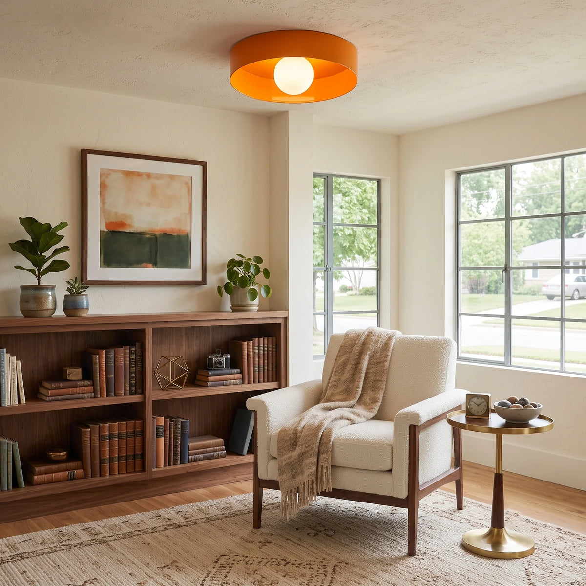 Orange Drum Flush Mount in metal for Low Ceilings by AUVIELIGHT