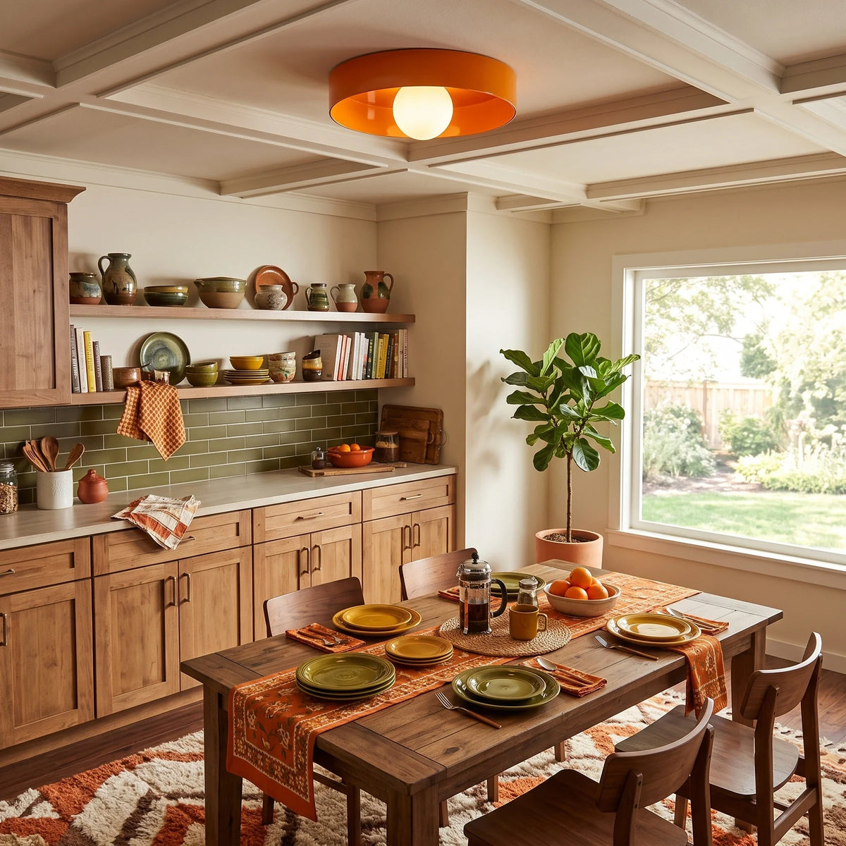 Orange Drum Flush Mount in metal for Low Ceilings by AUVIELIGHT