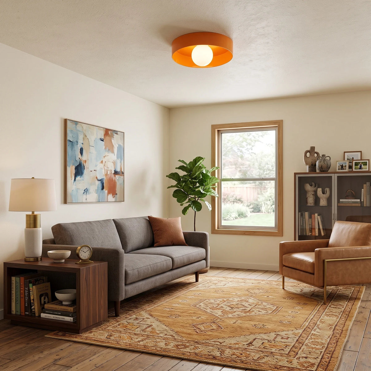 Orange Drum Flush Mount in metal for Low Ceilings by AUVIELIGHT