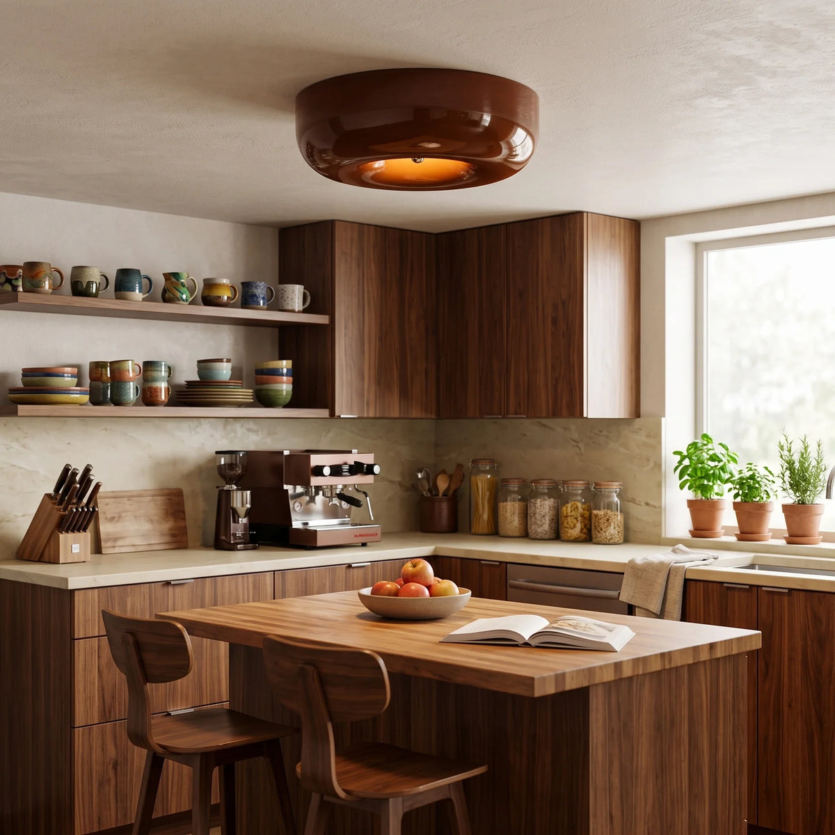 Orange Swirl Flush Mount in glass for Low Ceilings by AUVIELIGHT