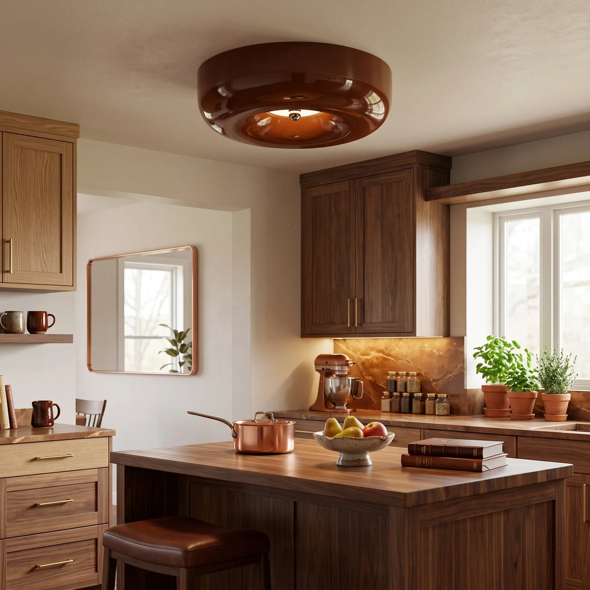 Orange Swirl Flush Mount in glass for Low Ceilings by AUVIELIGHT