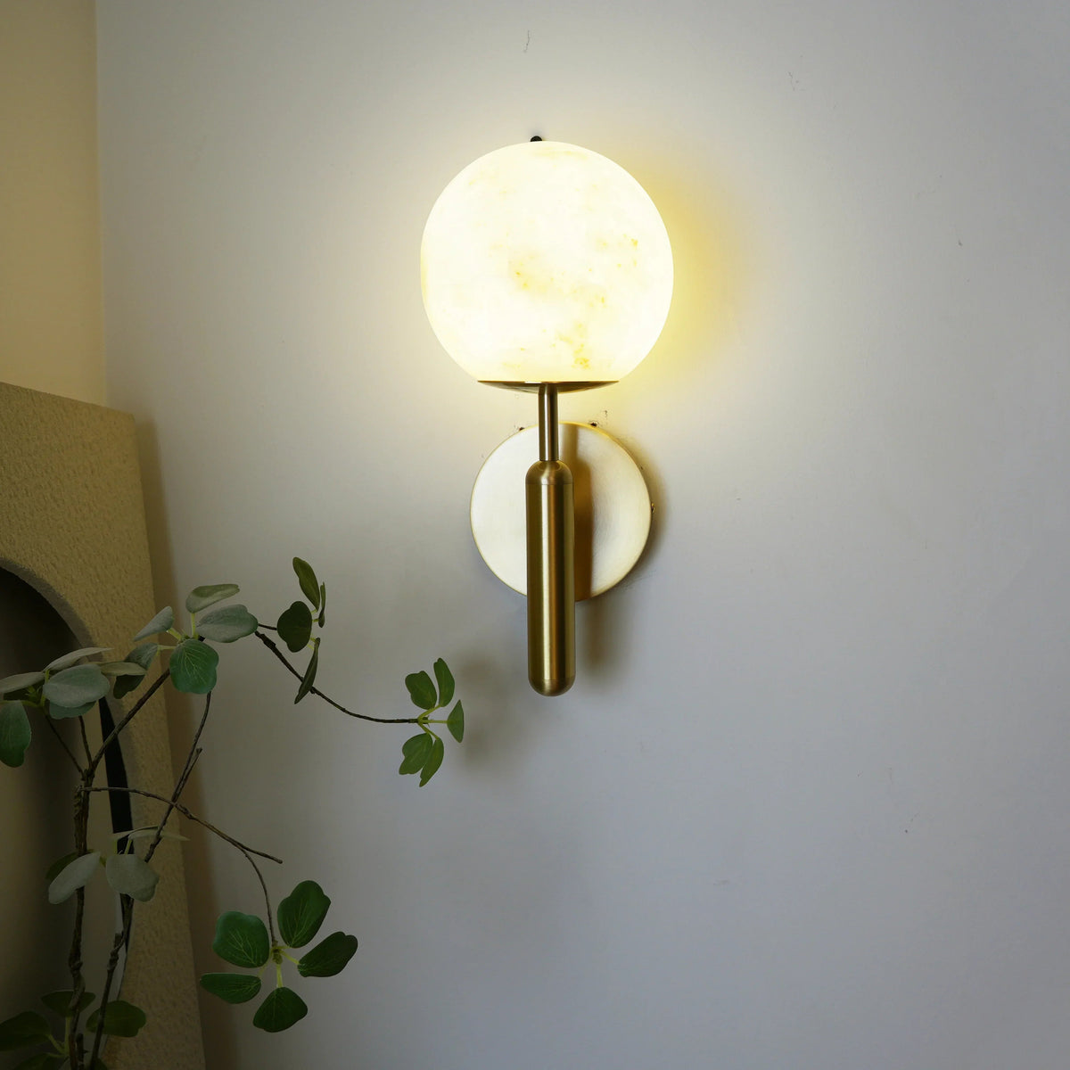 Orbis Wall Light in alabaster for Hallway by AUVIELIGHT