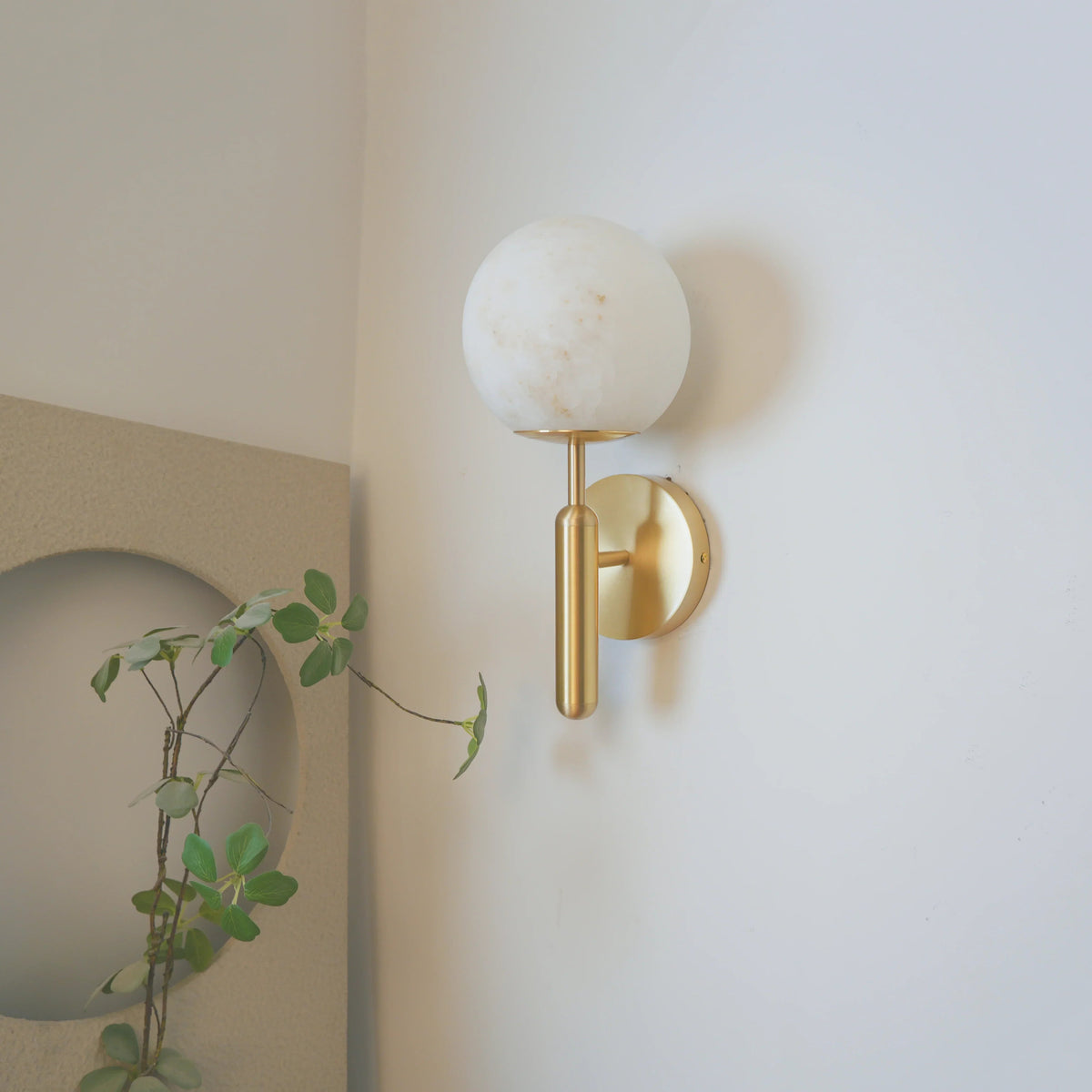 Orbis Wall Light in alabaster for Hallway by AUVIELIGHT