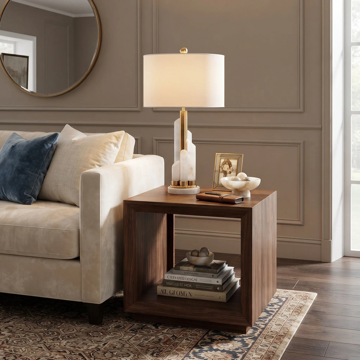 Orbit Table Lamp in alabaster for Living Room by AUVIELIGHT
