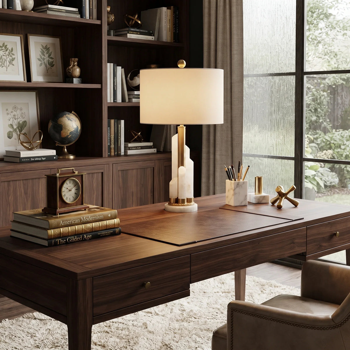 Orbit Table Lamp in alabaster for Living Room by AUVIELIGHT