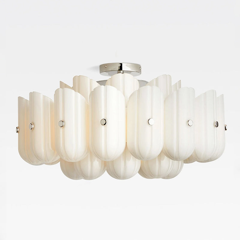 Origami Ceiling Light in glass for Living Room by AUVIELIGHT, Dia 63.5cm x H 33cm / ∅ 25″ x H 13″ / Polished Nickel & White / Warm Light