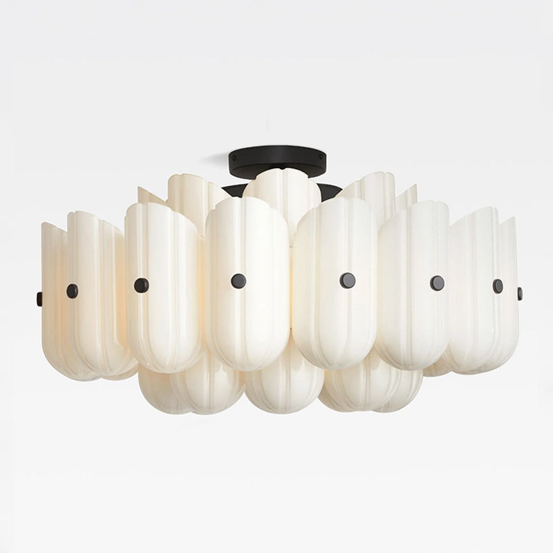 Origami Ceiling Light in glass for Living Room by AUVIELIGHT, Dia 63.5cm x H 33cm / ∅ 25″ x H 13″ / Black & White / Warm Light