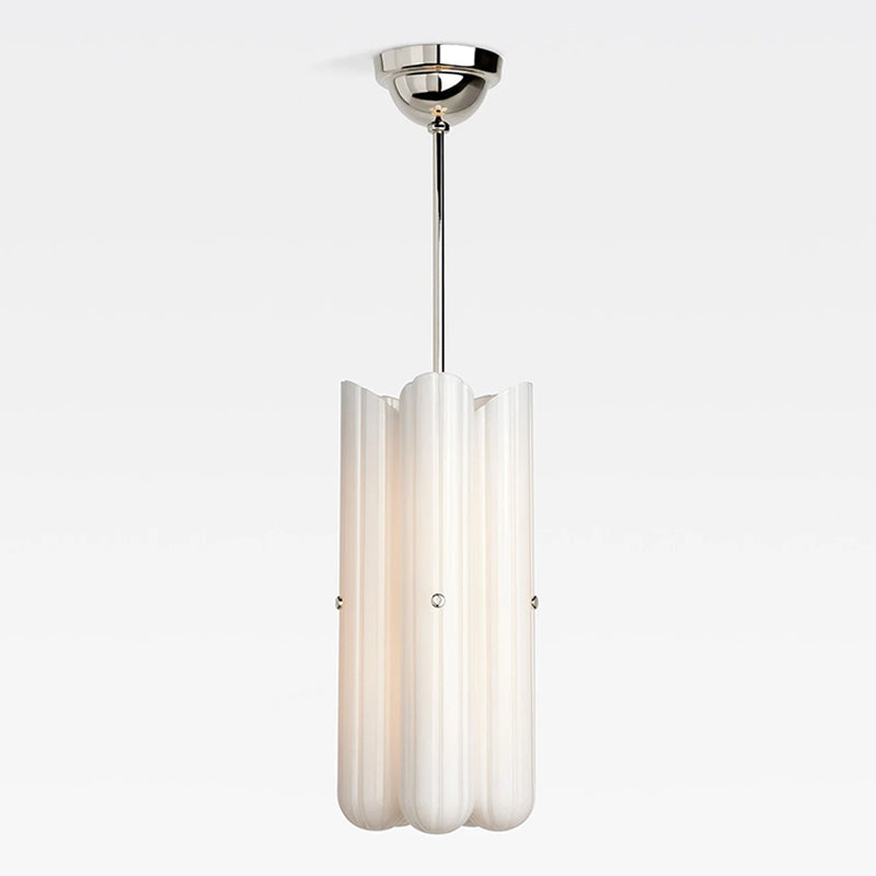 Origami Chandelier in glass for Dining Room by AUVIELIGHT, Dia 28cm x H 61cm / ∅ 11″ x H 24″ / Polished Nickel & White / Warm Light