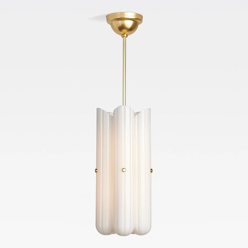 Origami Chandelier in glass for Dining Room by AUVIELIGHT, Dia 28cm x H 61cm / ∅ 11″ x H 24″ / Gold & White / Warm Light