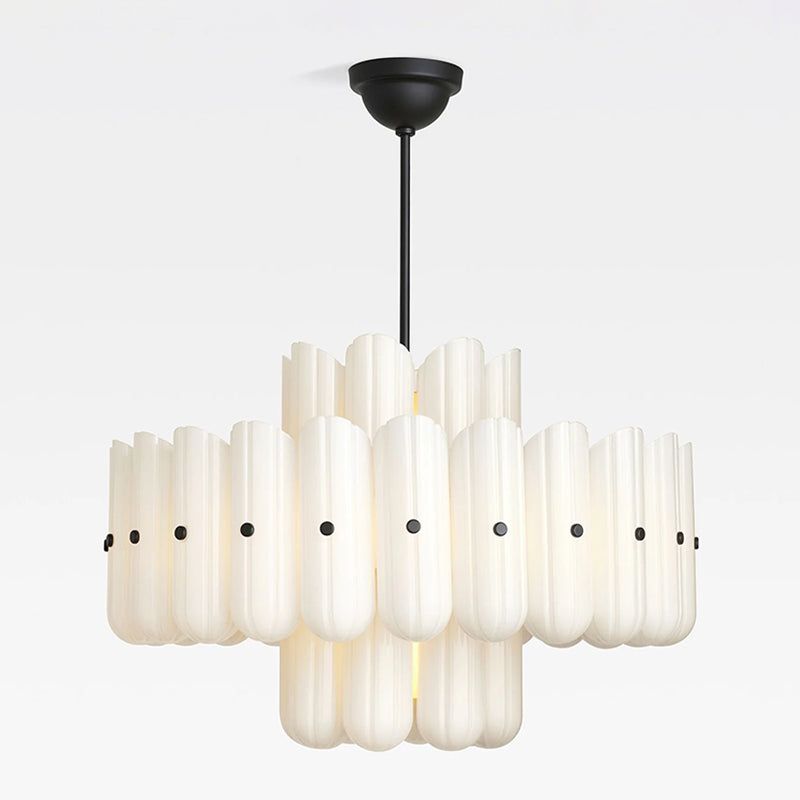 Origami Chandelier in glass for Dining Room by AUVIELIGHT, Dia 89cm x H 91.5cm / ∅ 35″ x H 36″ / Black & White / Warm Light