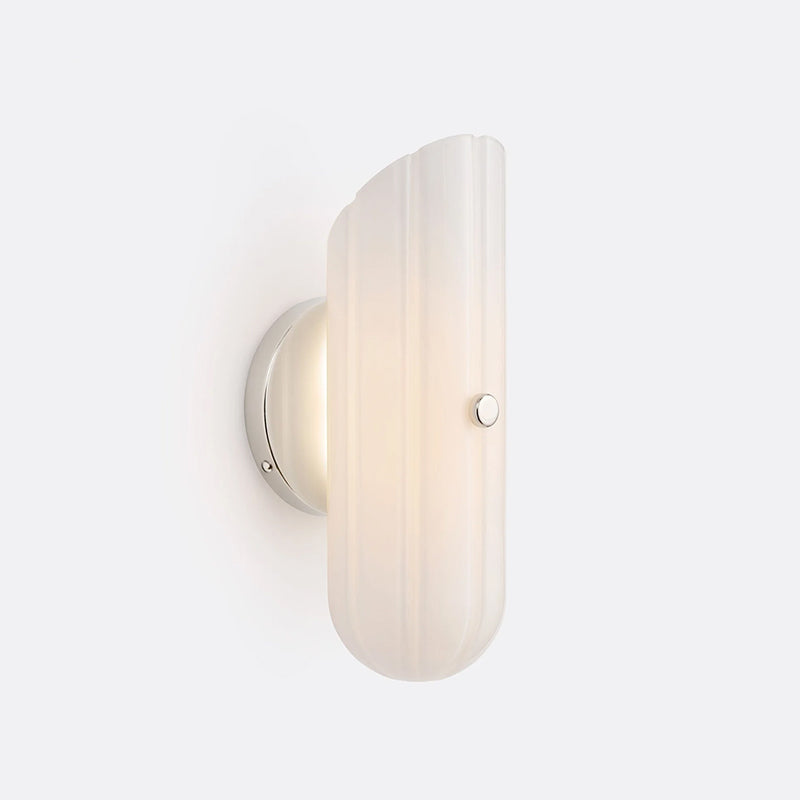 Origami Wall Light in glass for Hallway by AUVIELIGHT, Dia 13cm x H 30.5cm / ∅ 5.1″ x H 11.8″ / Polished Nickel & White / Warm Light