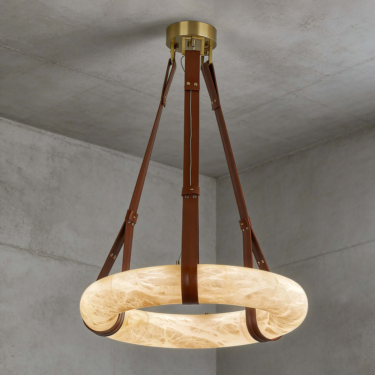 Oslo Chandelier for Dining Room by AUVIELIGHT, Model B: Dia 50cm x H 10cm / Dia 19.7" x H 3.9" / Brown / Warm Light and 3 other sizes