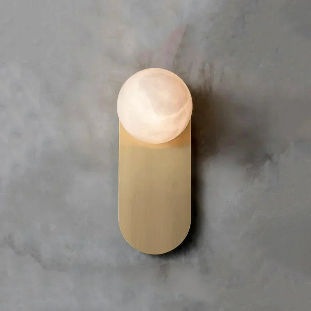 Adrion Oval Wall Light in alabaster for Hallway by AUVIELIGHT, Dia 12cm x H 30cm / ∅ 4.7″ x H 11.8″ / Gold & White