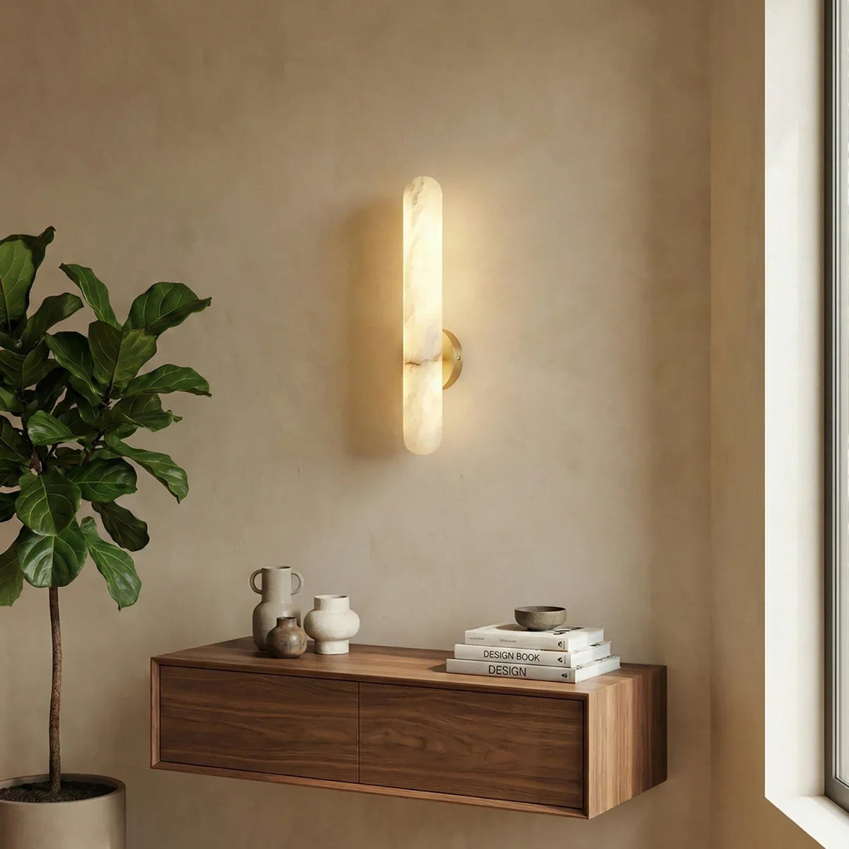 Alunari Oval Wall Sconce in alabaster for Hallway by AUVIELIGHT