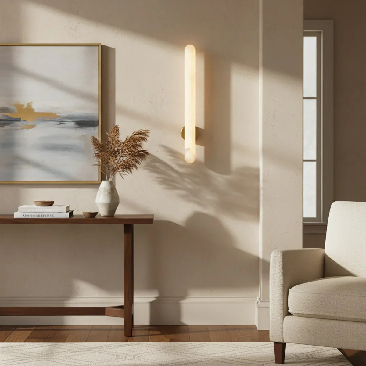 Alunari Oval Wall Sconce in alabaster for Hallway by AUVIELIGHT