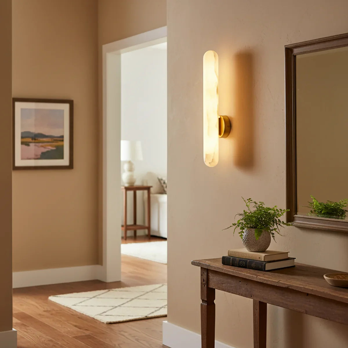 Alunari Oval Wall Sconce in alabaster for Hallway by AUVIELIGHT