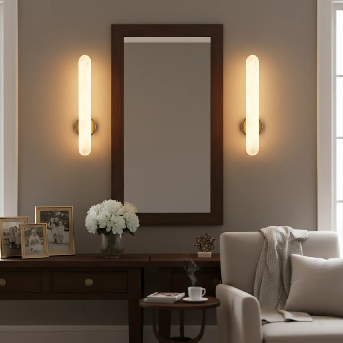 Alunari Oval Wall Sconce in alabaster for Hallway by AUVIELIGHT