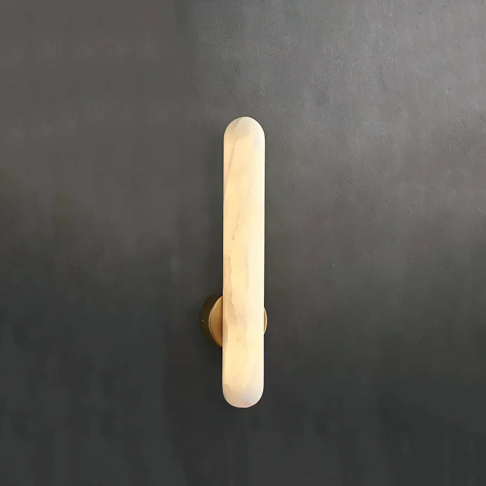 Alunari Oval Wall Sconce in alabaster for Hallway by AUVIELIGHT, Dia 5cm x H 40cm / ∅ 1.9″ x H 15.7″ / Gold & White / Warm Light