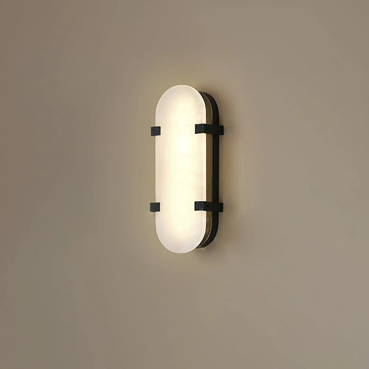 Calla Oval Wall Sconce in alabaster for Hallway by AUVIELIGHT, Dia 12.7m x H 35cm / ∅ 5″ x H 13.8″ / Black & White / Warm Light