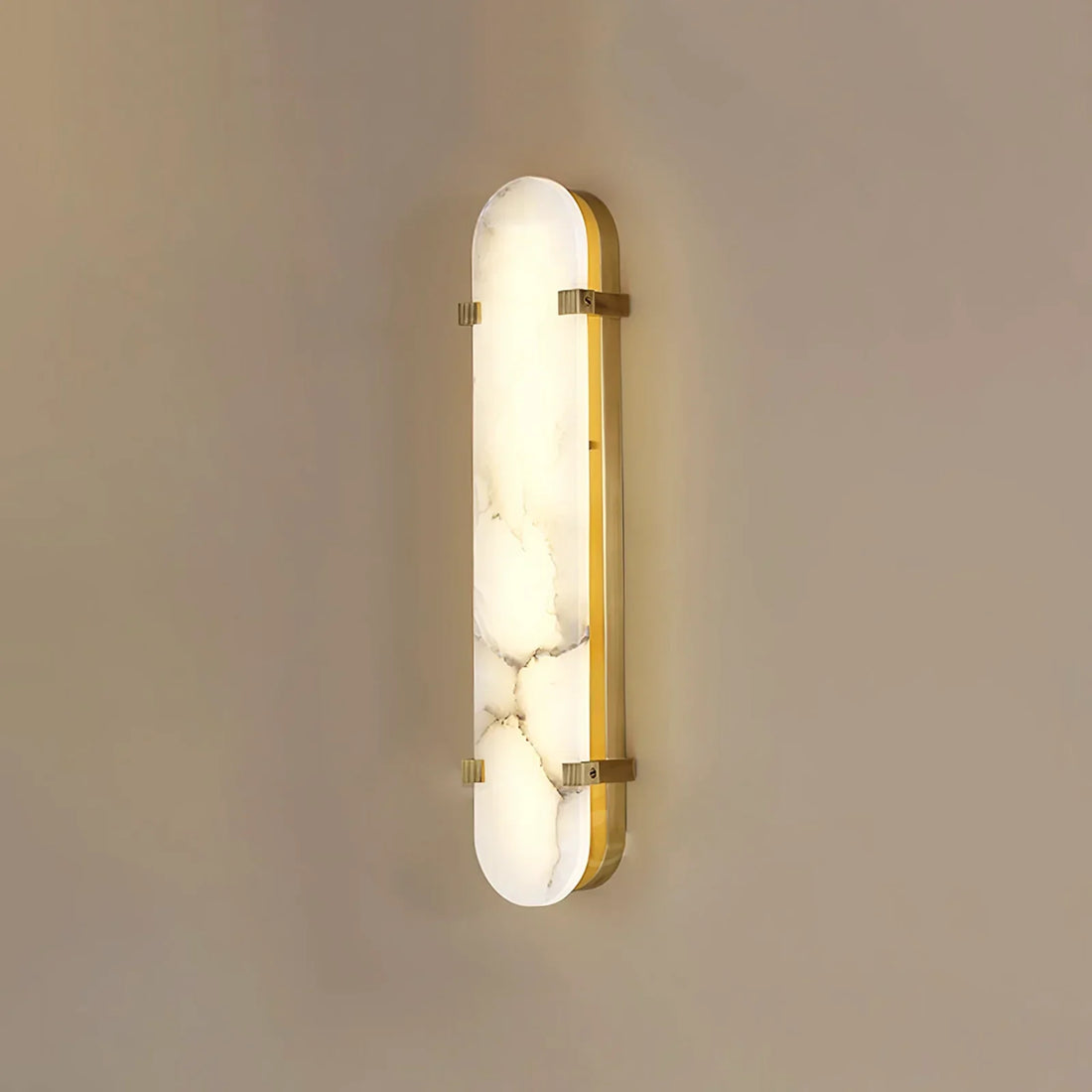 Calla Oval Wall Sconce in alabaster for Hallway by AUVIELIGHT, Dia 12.7m x H 63cm / ∅ 5″ x H 24.8″ / Gold & White / Warm Light