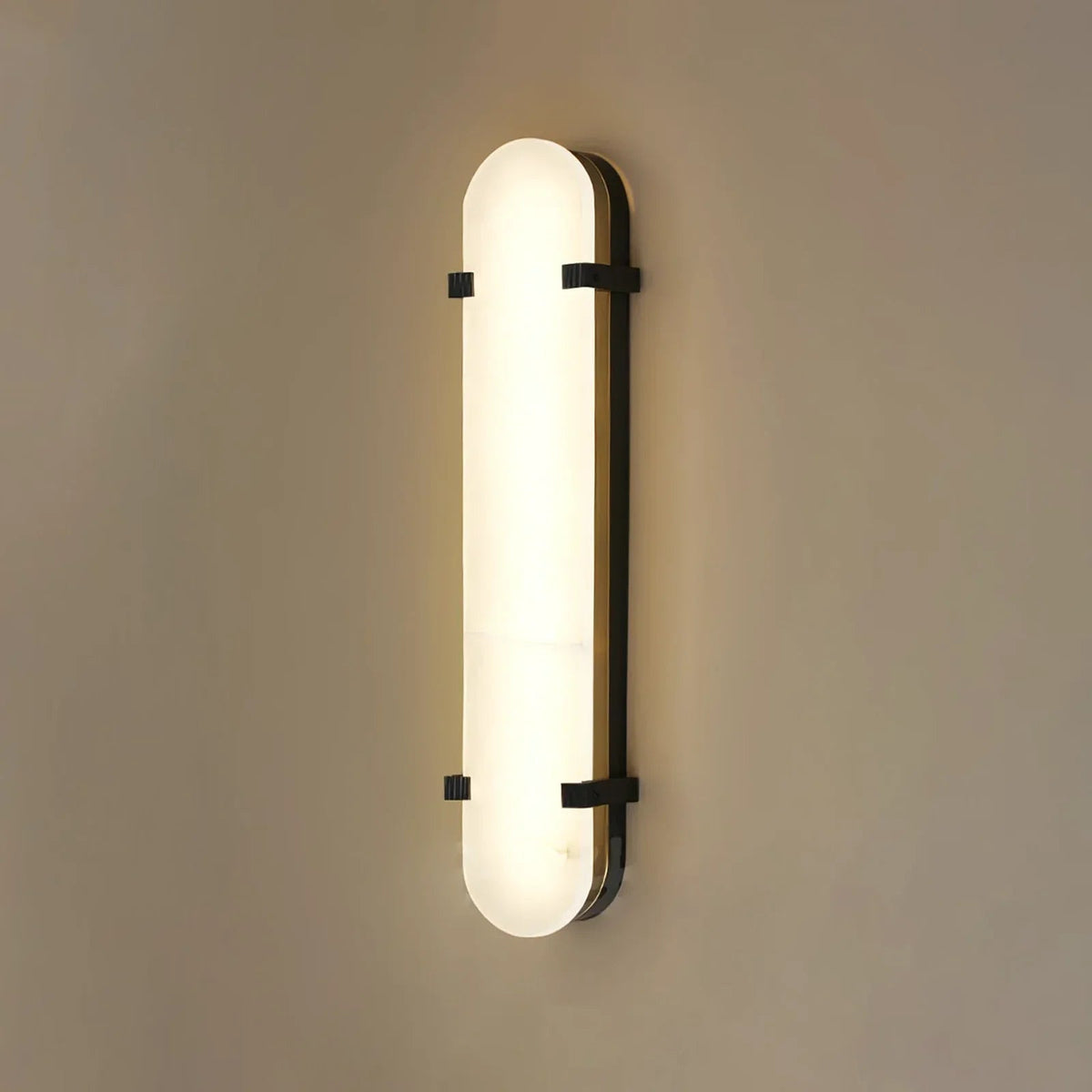 Calla Oval Wall Sconce in alabaster for Hallway by AUVIELIGHT, Dia 12.7m x H 63cm / ∅ 5″ x H 24.8″ / Black & White / Warm Light