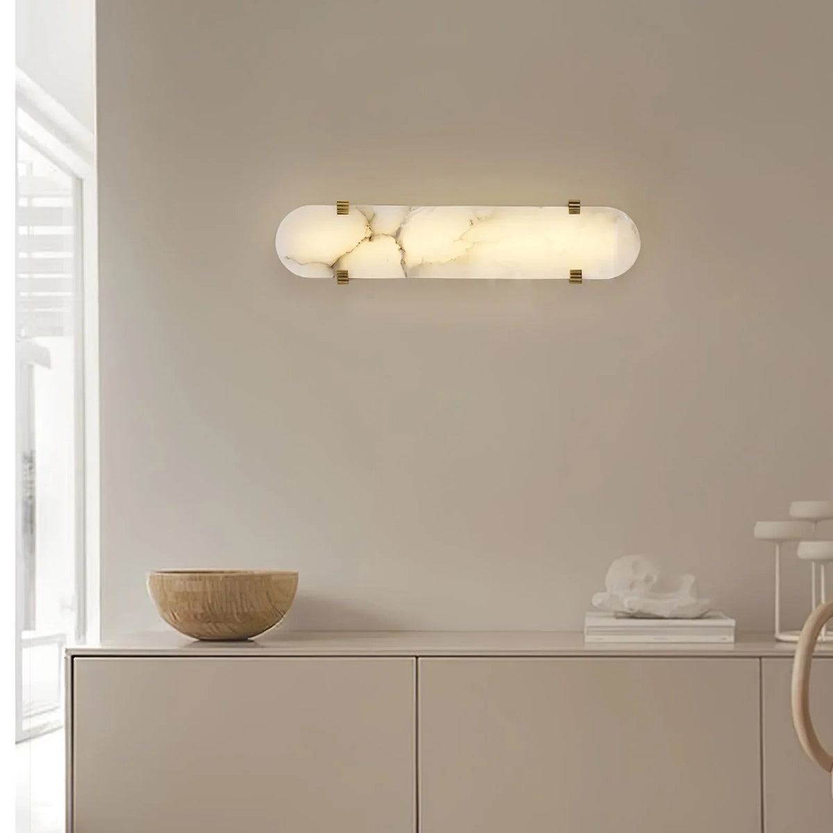 Calla Oval Wall Sconce in alabaster for Hallway by AUVIELIGHT
