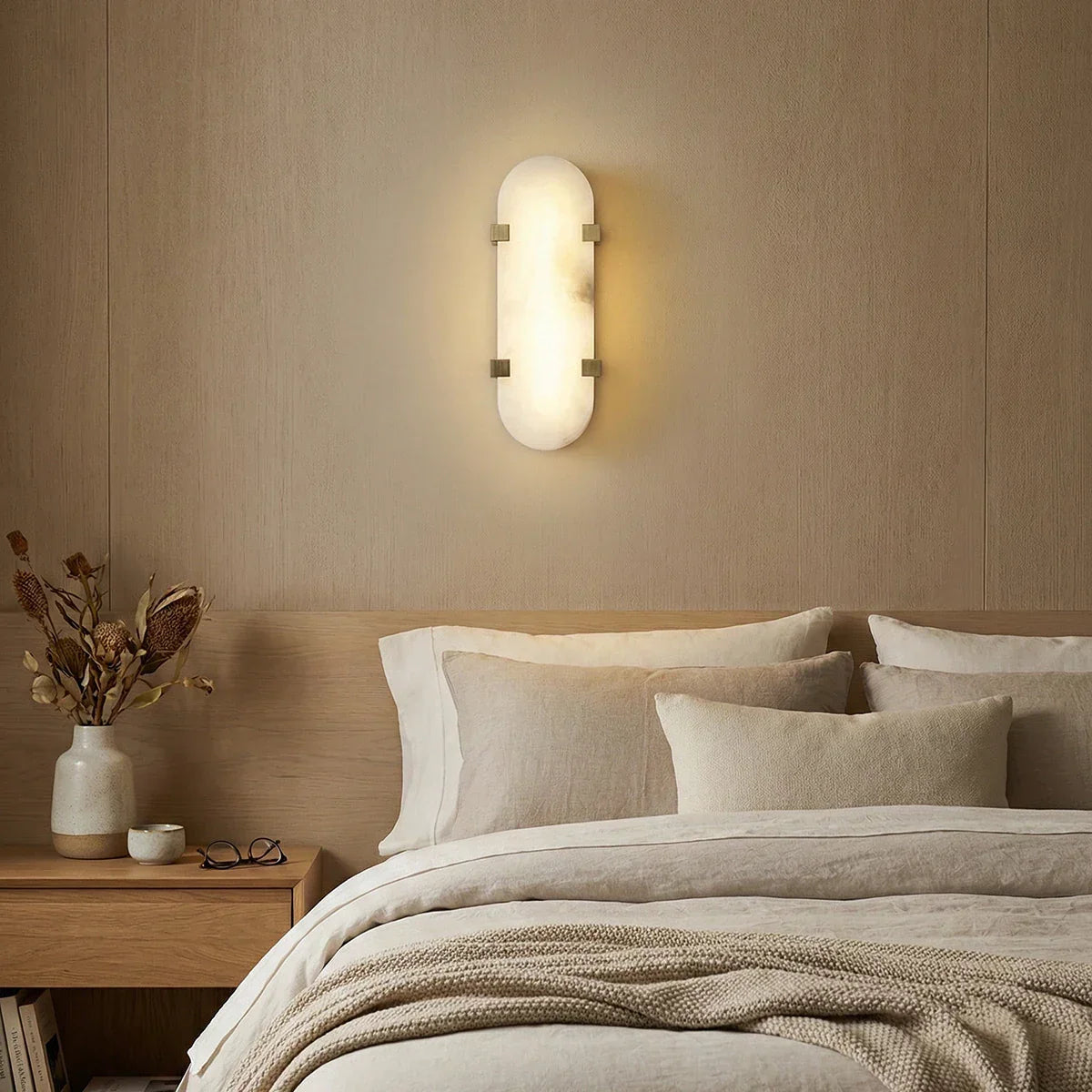 Calla Oval Wall Sconce in alabaster for Hallway by AUVIELIGHT