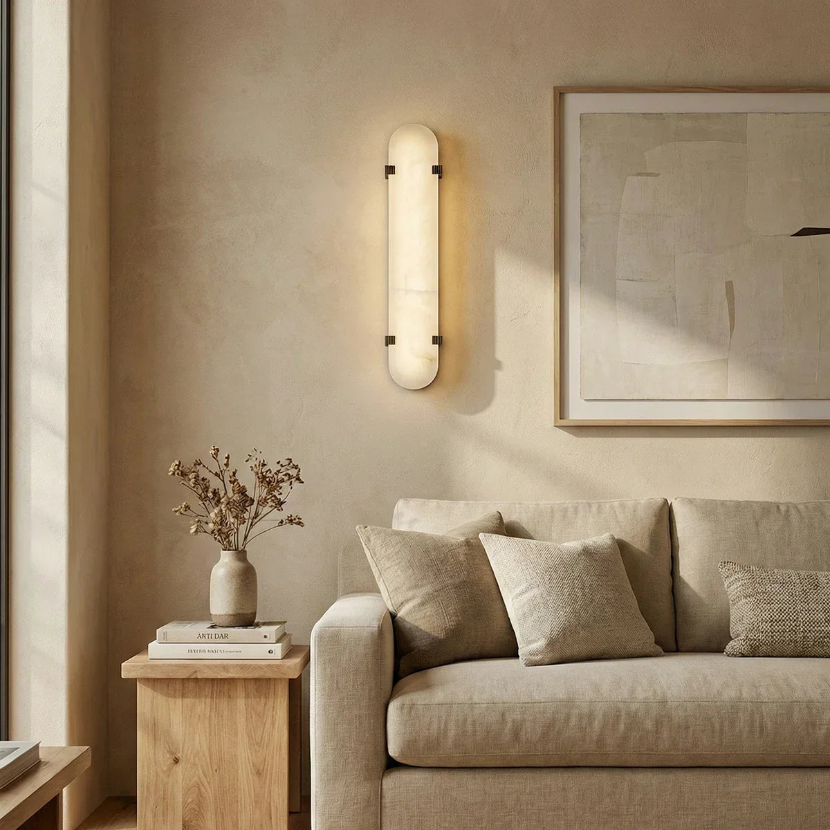 Calla Oval Wall Sconce in alabaster for Hallway by AUVIELIGHT