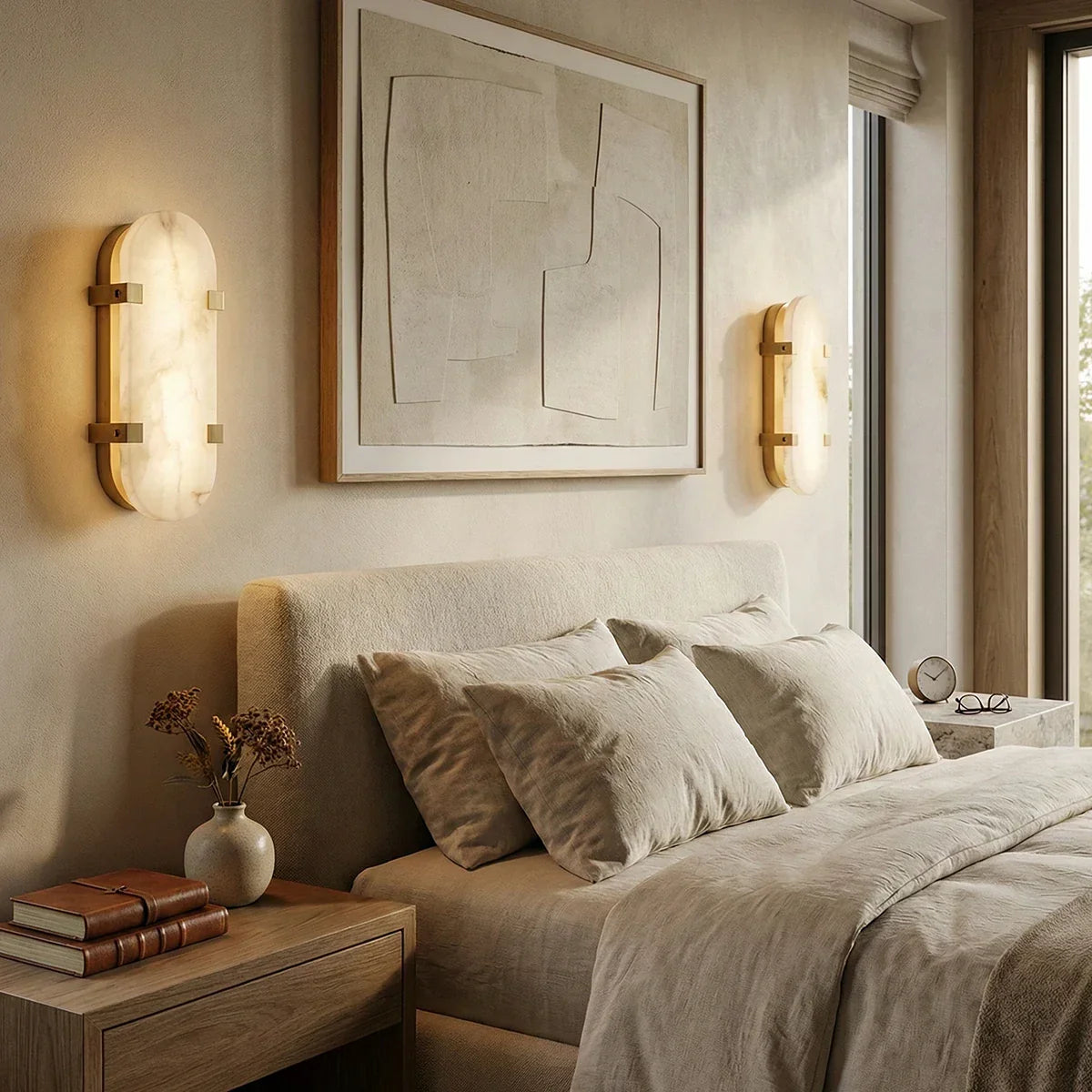 Calla Oval Wall Sconce in alabaster for Hallway by AUVIELIGHT