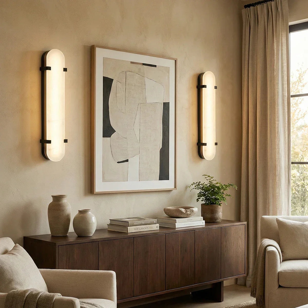 Calla Oval Wall Sconce in alabaster for Hallway by AUVIELIGHT