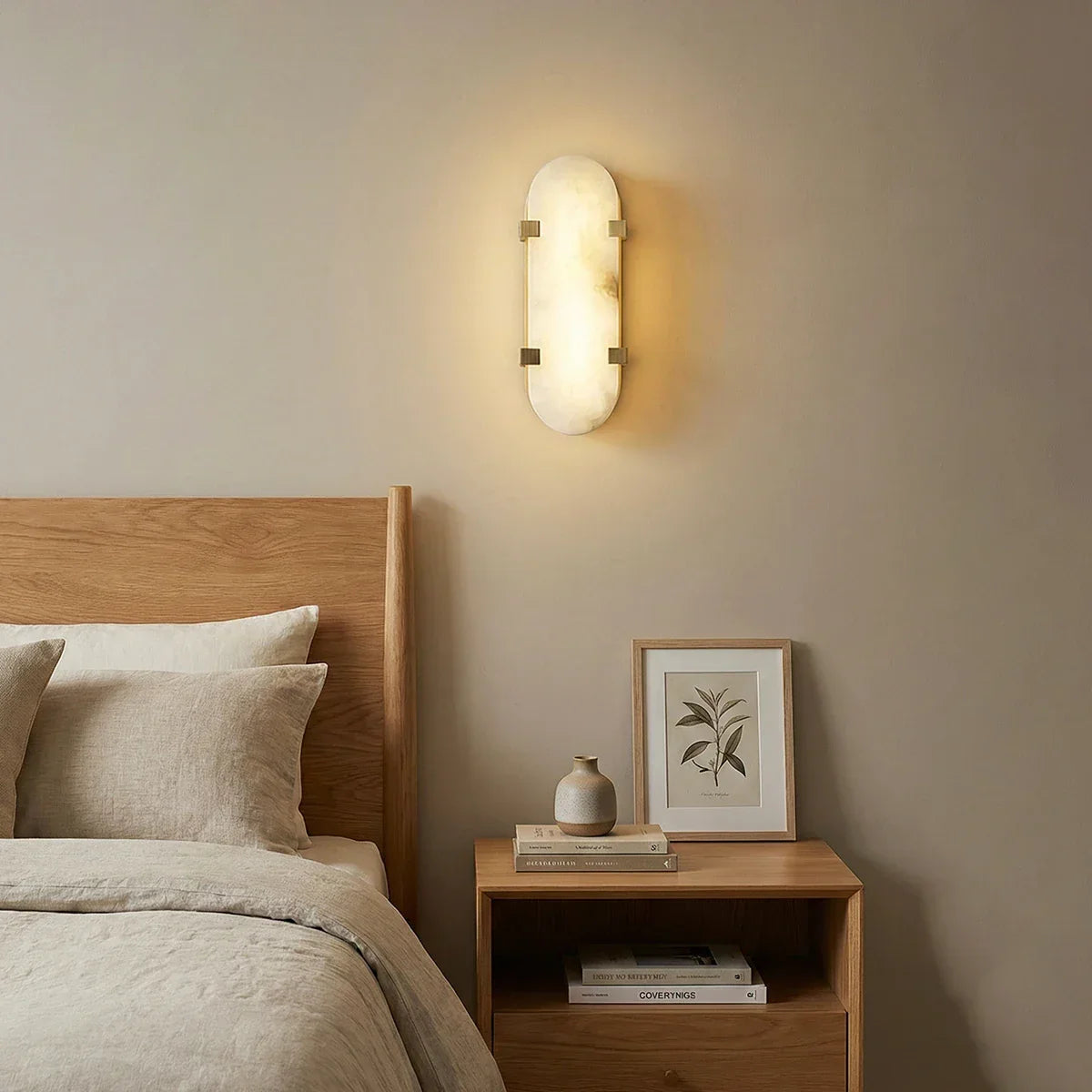 Calla Oval Wall Sconce in alabaster for Hallway by AUVIELIGHT